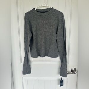 Michael Lauren Cropped Waffle Grey Long Sleeve Top NWTS Size Large